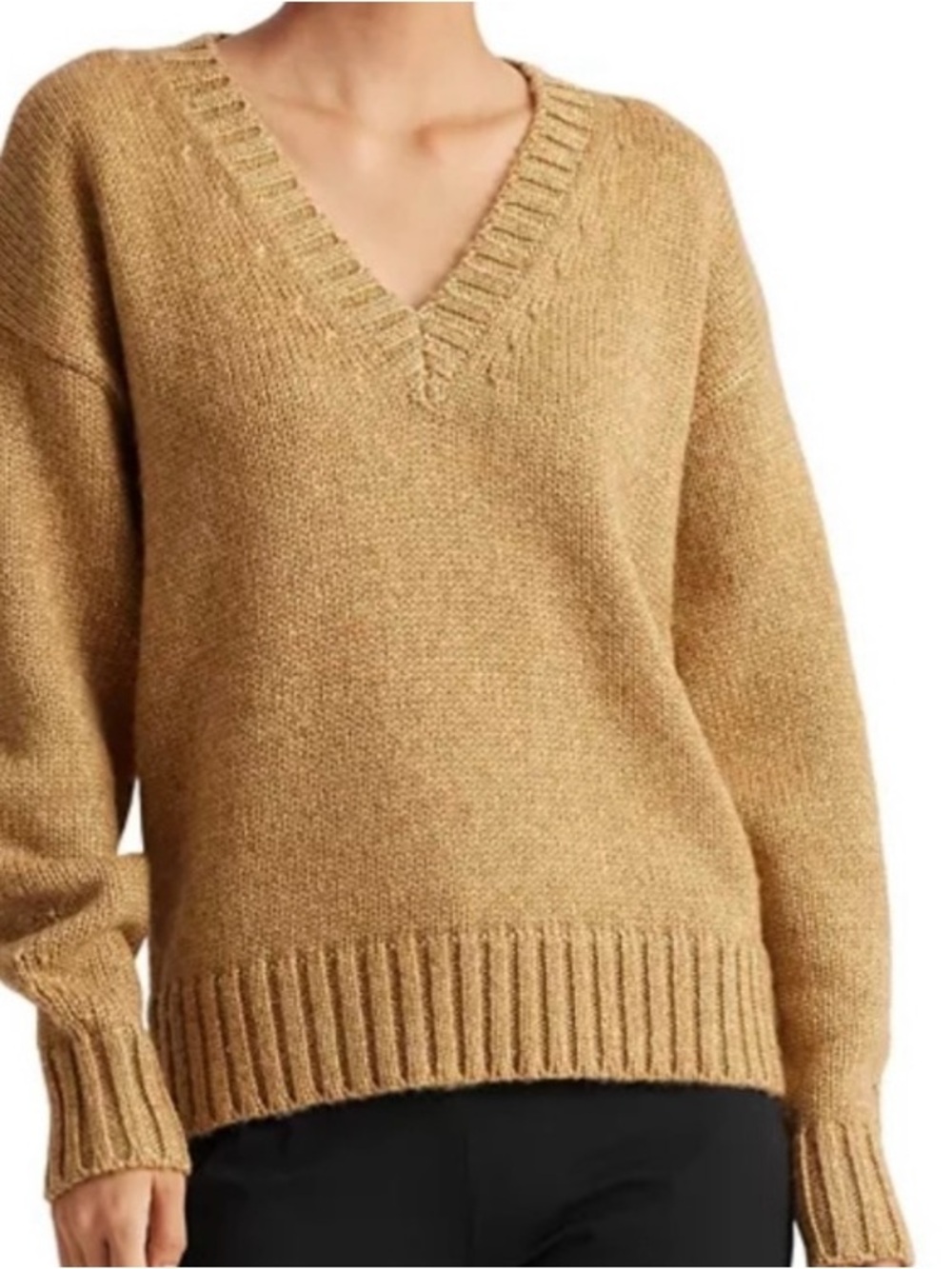 LRL Ralph Lauren Metallic Gold V neck sweater L